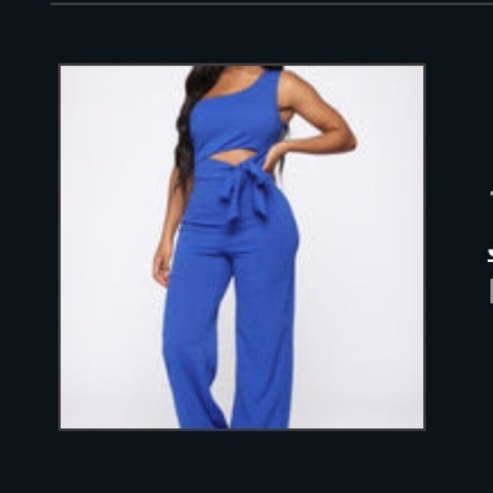 SZ L One Shoulder Jumpsuit - Royal Blue